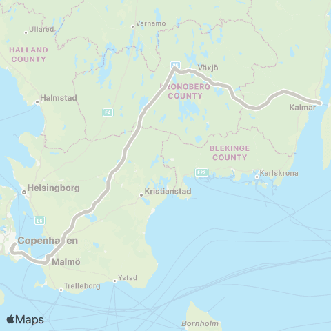 Skånetrafiken Ø Karlskrona - Kristianstad - Malmö - København map