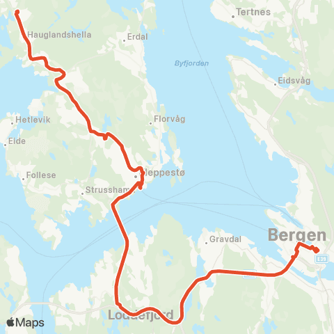 Skyss Ravnanger - Kleppestø - Bergen busstasjon map