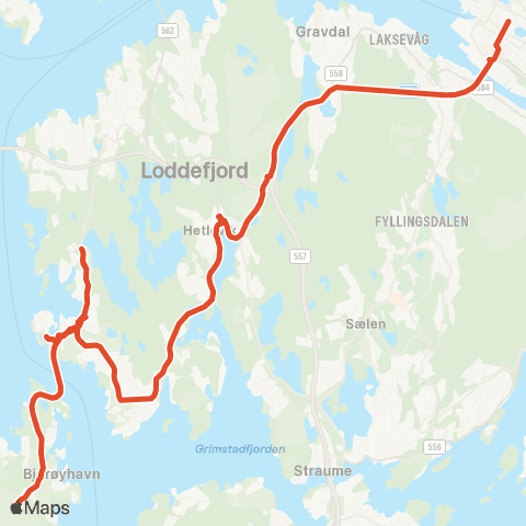Skyss Alvøen - Loddefjord terminal map