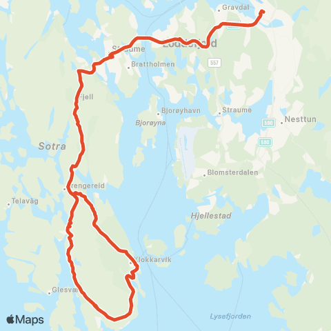 Skyss Klokkarvik - Eidesjøen-Skogsskiftet map