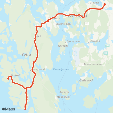 Skyss Glesvær - Tælavåg - Skogsskiftet map