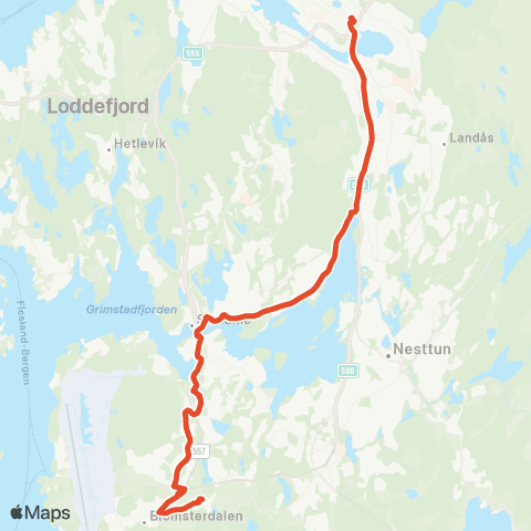 Skyss Birkelandsskiftet - Kokstad - Fjøsanger - Sentrum map