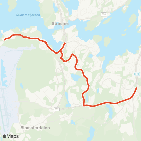 Skyss Grimstad - Dolvik - Sandsli - Lagunen map