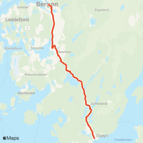 Skyss Osøyro - Nesttun - Bergen busstasjon map