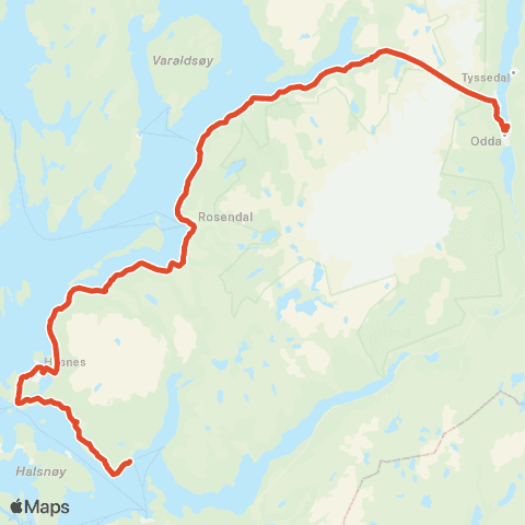 Skyss Odda-Årsand-Rosendal-Husnes-Sunde-Utåker map