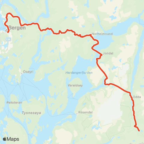 Skyss Bergen-Norheimsund-Jondal-Odda-Røldal map