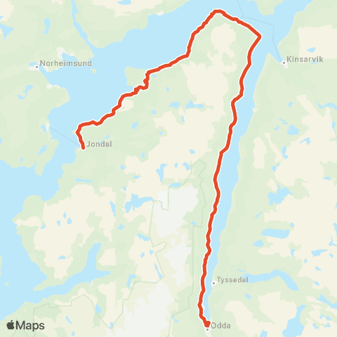Skyss Jondal - Utne - Odda map