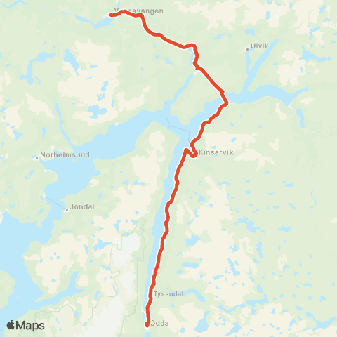 Skyss Odda-Kinsarvik-Bu-Granvin-Voss map