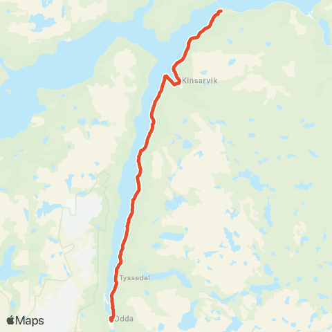 Skyss Geilo - Eidfjord - Odda map