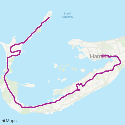 ShoreLink Barnes Corner / Dockyard via Cedar Hill <-> Hamilton map