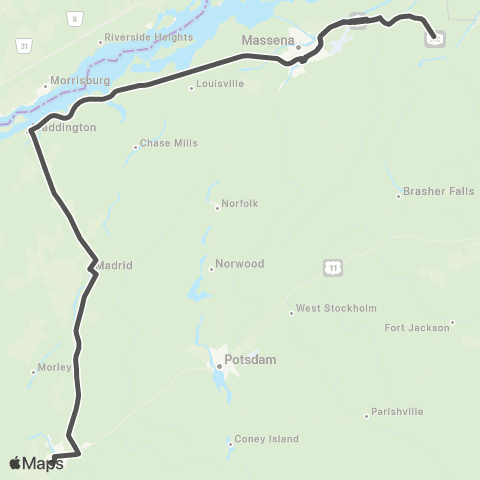 St. Lawrence County Public Transit Route 70b (Massena Shuttle) map