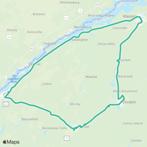 St. Lawrence County Public Transit Route 62 map