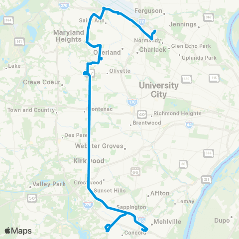 MetroBus Missouri Lindbergh map