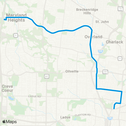 MetroBus Missouri Midland map