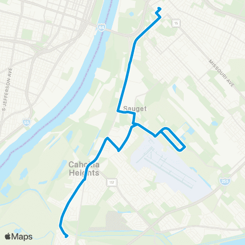 MetroBus Illinois Sauget - Water Street map
