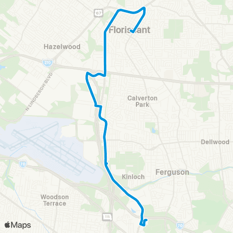 MetroBus Missouri N Hanley Shuttle map