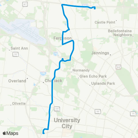MetroBus Missouri Ferguson-Clayton map