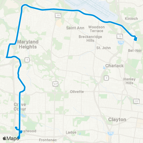 MetroBus Missouri Ballas-North Hanley map