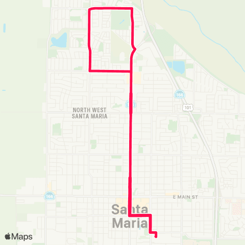 Santa Maria Regional Transit Rt 1. Transit Ctr to Preisker Pk Via N. Bway map