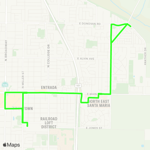 Santa Maria Regional Transit Rt 3. TC to Marian Hosp to PVH Sch, via E. Main, Suey Ln. map