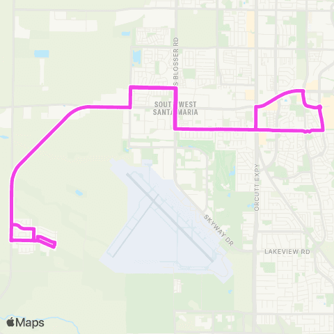 Santa Maria Regional Transit Rt 8. Tanglewood to Crossroads Shopping Ctr via McCoy Ln. map