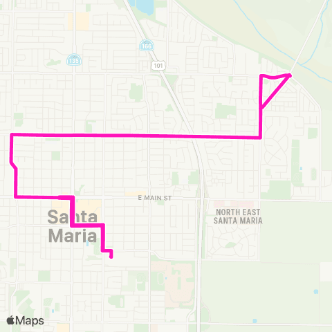 Santa Maria Regional Transit Rt 9. TC to PVH via Alvin Ave. map