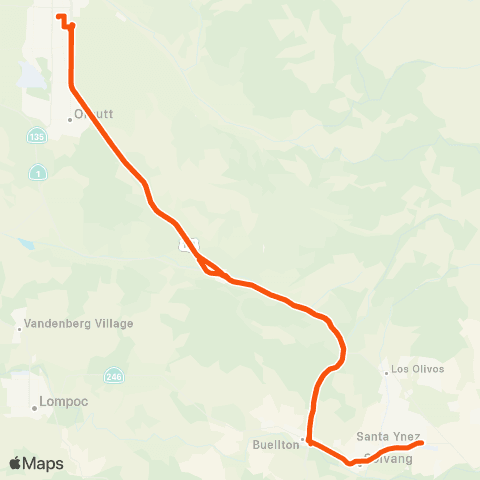 Santa Maria Regional Transit Route 20 - Santa Maria TC / Los Alamos / Buellton / Solvang-OB map