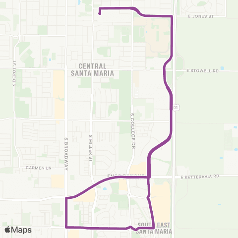 Santa Maria Regional Transit Rt 7. A. H. Coll, Crossroads Shopping Ctr via Boone St, Bradley Rd. map