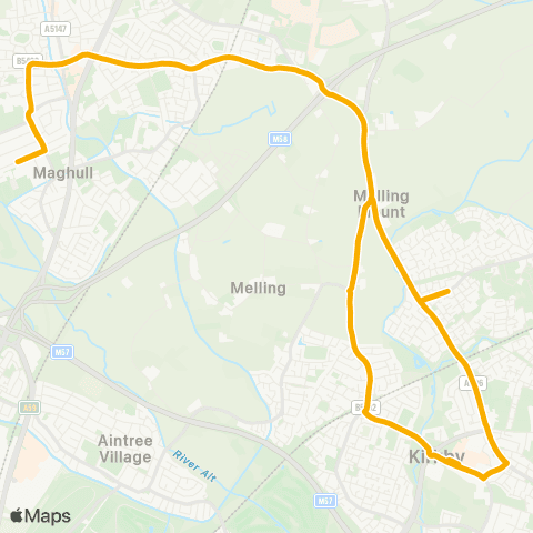 Stagecoach School Routes Bank Lane - Maghull High School map