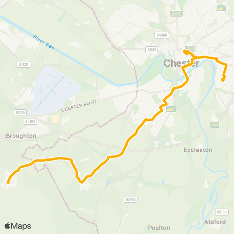 Stagecoach Merseyside and South Lancashire Higher Kinnerton Church - Chester Bus Interchange map