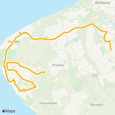 Stagecoach School Routes Kingsmead Road - Frankby Green map