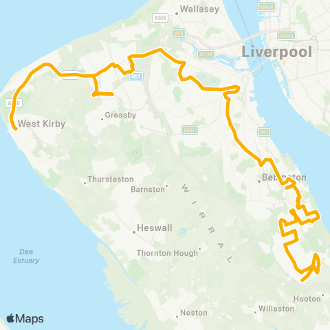 Stagecoach Merseyside and South Lancashire Upton Station - Eastham Country Park map