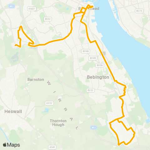 Stagecoach Merseyside and South Lancashire Arrowe Park Hospital - Eastham Rake Sta map