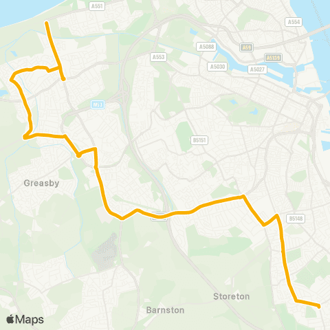 Stagecoach School Routes Wirral Grammar School - Moreton Station map