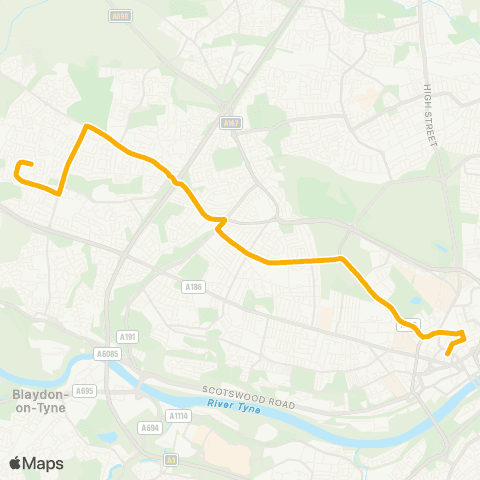 Stagecoach North East Hillhead Pkwy-Terminus - Newcastle Grainger St map