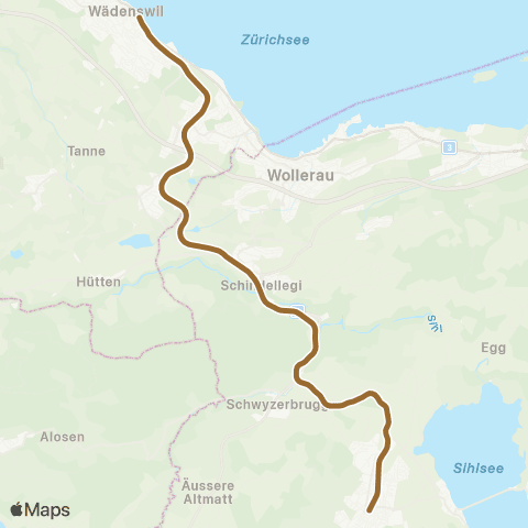 Schweizerische Südostbahn Einsiedeln - Wädenswil map