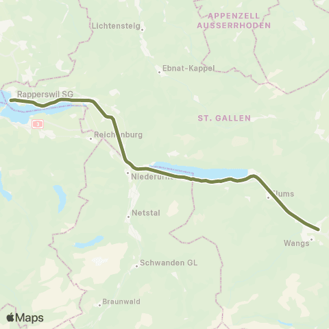 Schweizerische Südostbahn Rapperswil SG - Sargans map
