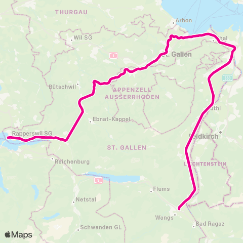 Schweizerische Südostbahn Rapperswil SG - Sargans map