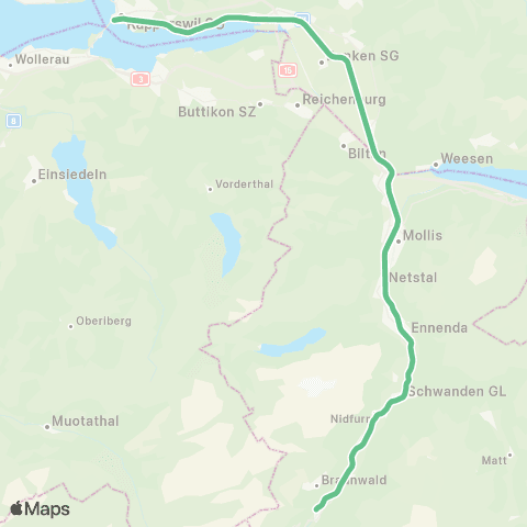 Schweizerische Südostbahn Schwanden GL - Rapperswil SG map