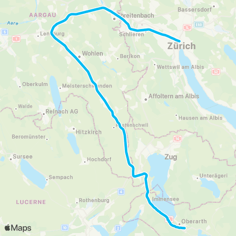 Schweizerische Südostbahn Zürich HB - Arth-Goldau map