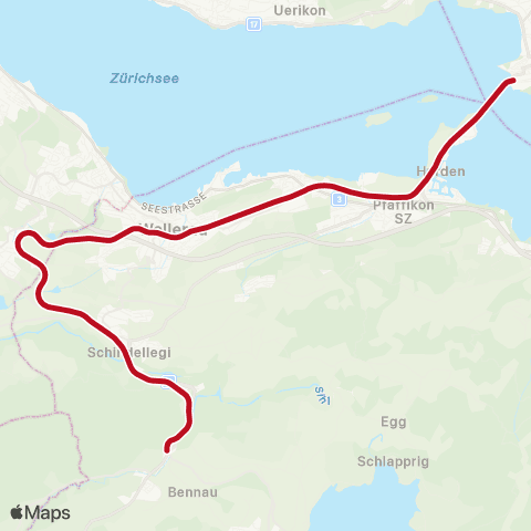 Schweizerische Südostbahn Biberbrugg - Rapperswil SG map