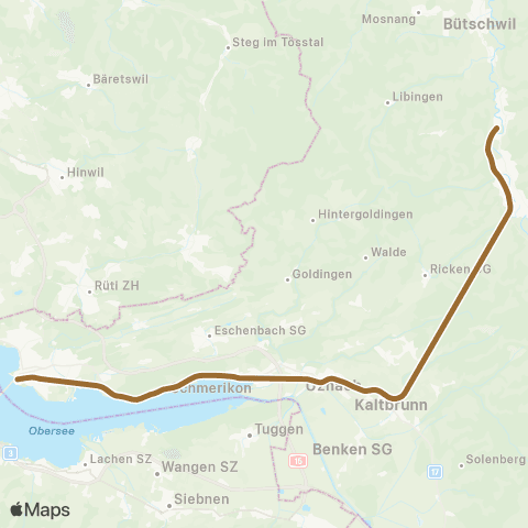 Schweizerische Südostbahn Lichtensteig - Rapperswil SG map