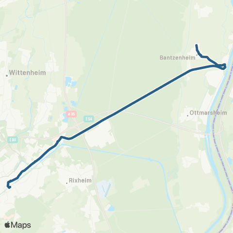 Soléa Bantz. Bantzenheim N. - Mulhouse Gare Centrale map