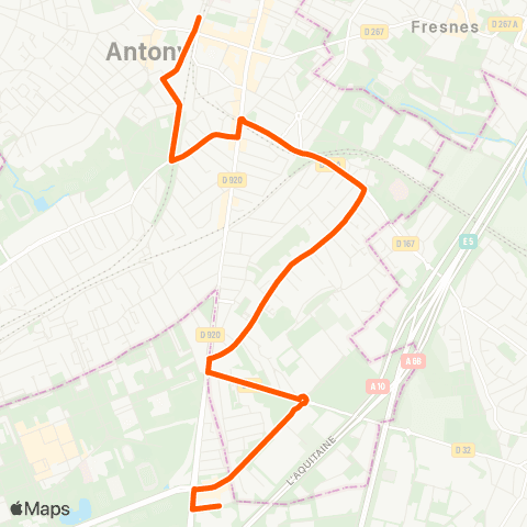 Île-de-France Mobilités Gare d'Antony <>︎ ZAC du Moulin map