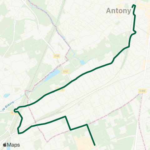Île-de-France Mobilités Gare d'Antony <>︎ Hôp. Jacques Cartier map