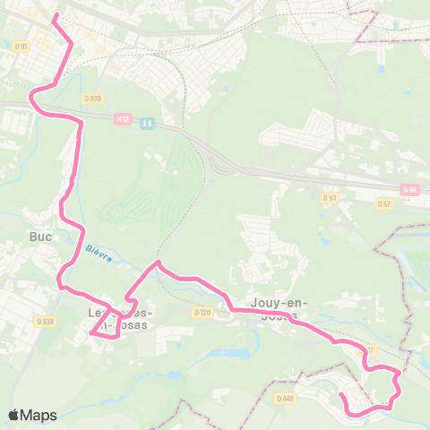 Île-de-France Mobilités Gare de Versailles Château - Rive Gauche <>︎ Val d'Albian Villeras map