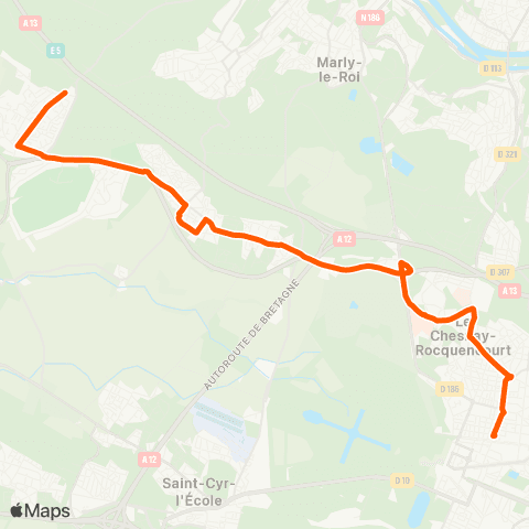Île-de-France Mobilités Gare de Versailles - Rive Droite <>︎ Guitel Lecoq map