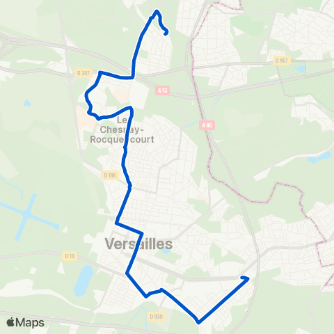 Île-de-France Mobilités Porchefontaine Louis XIV <>︎ Gare de la Celle-St-Cloud map
