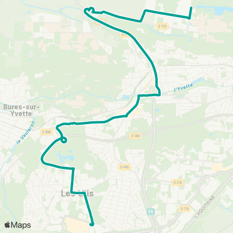 Île-de-France Mobilités Ctre comm. Ulis 2 - Aubrac <>︎ Polytechnique Vauve map