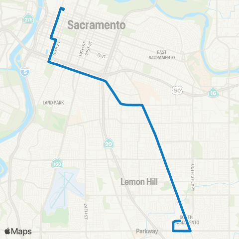 SacRT Stockton / Broadway map
